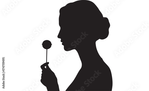 Vector art of silhouette of a woman smelling a lollipop