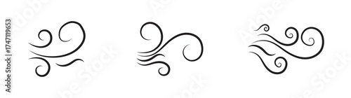 Wind icon set. Winds vector icons small set. Wind air movement for weather and forecast symbol. Contains sign. Design graphic in outline style illustration. 