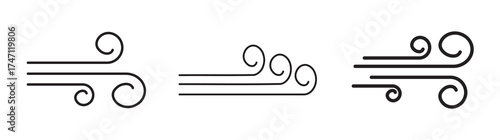 Wind icon set. Winds vector icons small set. Wind air movement for weather and forecast symbol. Contains sign. Design graphic in outline style illustration. 
