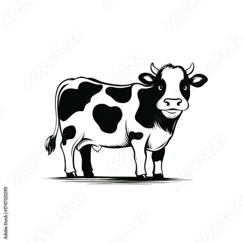 Cow Illustration Vector Black and White Farm Animal Design