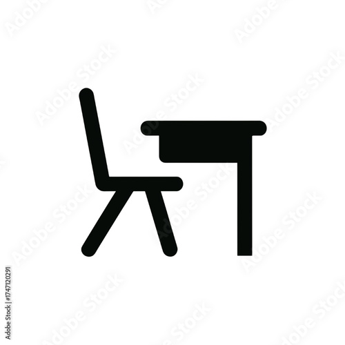 Minimalist School Desk and Chair Icon Silhouette Design