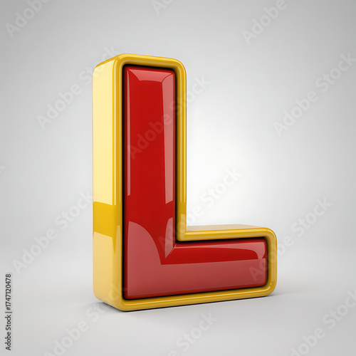 3d red letter l with yellow border on white background