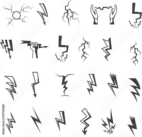 Electric Power Icon Set – Lightning, Shock, Energy Symbols