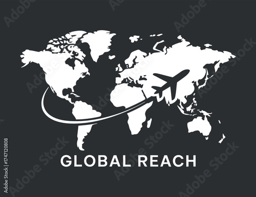 Global Reach Vector World Map Airplane Travel Route International Connectivity