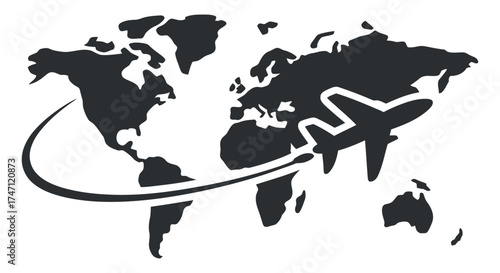 Global Route Plane Fly World Map Vector Transportation Commerce Connection Diagram