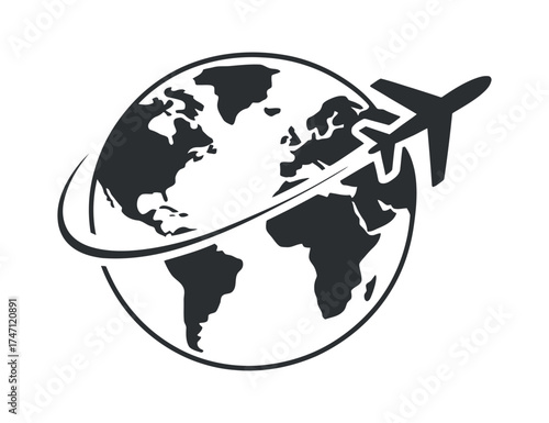 Global Sphere Reach Airplane Flight Route Vector International Connection Design
