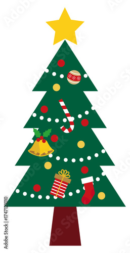 クリスマスツリーのイラスト　モミの木　星　オーナメント　12月　飾り2