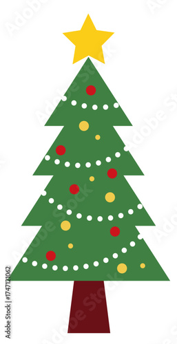 クリスマスツリーのイラスト　モミの木　星　オーナメント　12月　飾り1