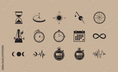 Collection of vintage time and measurement icons
