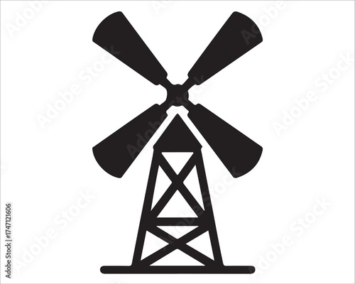 Vintage wind turbine vector icon symbolizing sustainable power generation