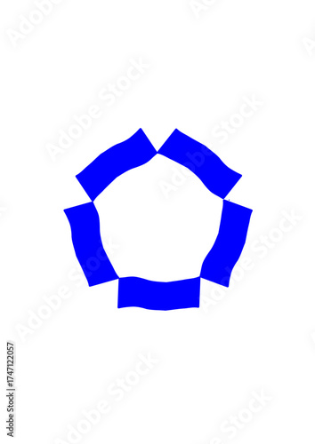 pentagon, geometric figure composed of five rotationally symmetrical, wave-shaped blue quadrilaterals, abstract vector graphic