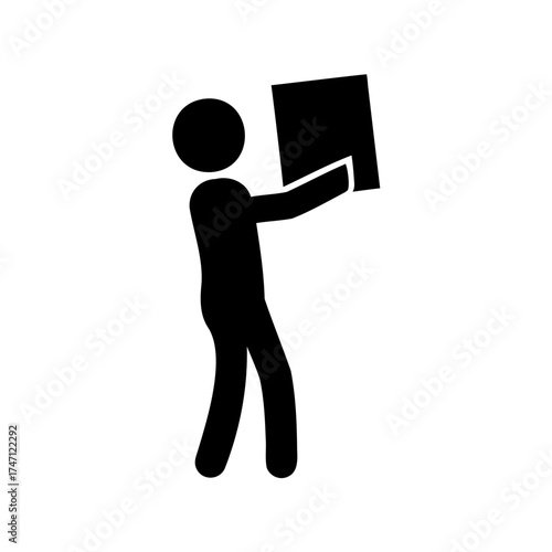 Person reading or holding rectangular shape silhouette illustration for design purposes
