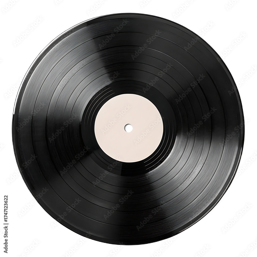 Obraz premium Isolated black vinyl record with a blank label in the center against a black background view from above