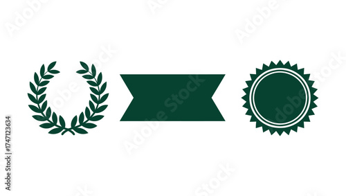 Vector art of green laurel wreath, ribbon, and seal for awards and achievements design