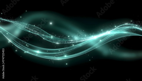 Abstract turquoise glowing wave with sparkles high resolution background