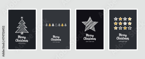 Merry Christmas Greeting Card Set with Elegant Text Lettering on Blue Background – Vector Design for Holiday Cards, Seasonal Greetings, Invitations, and Festive Celebration Projects