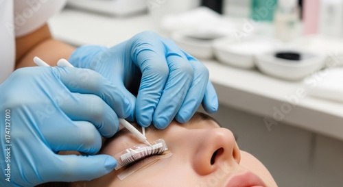 Eyelash extension procedure in progress