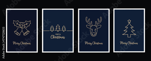 Merry Christmas Modern Card Set with Stylish Text Lettering and Graphic Elements on Blue Background – Vector Design for Holiday Greetings, Invitations, and Seasonal Celebration Projects