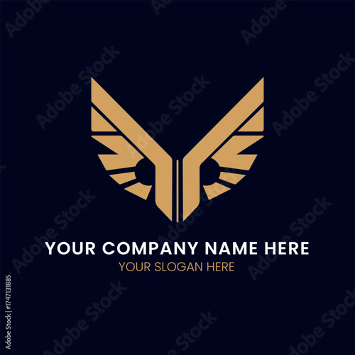 Geometric Golden Eagle or Owl Wings Abstract Logo Design

