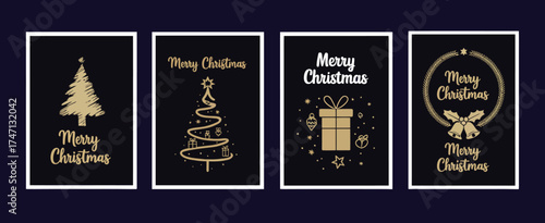 Christmas and Happy New Year Greeting Card Set with Stylish Calligraphy Lettering and Decorative Ornaments for Holiday Cards, Invitations, and Seasonal Celebration Designs