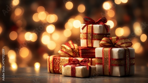 Wallpaper Mural A stack of presents with red bows on them Torontodigital.ca