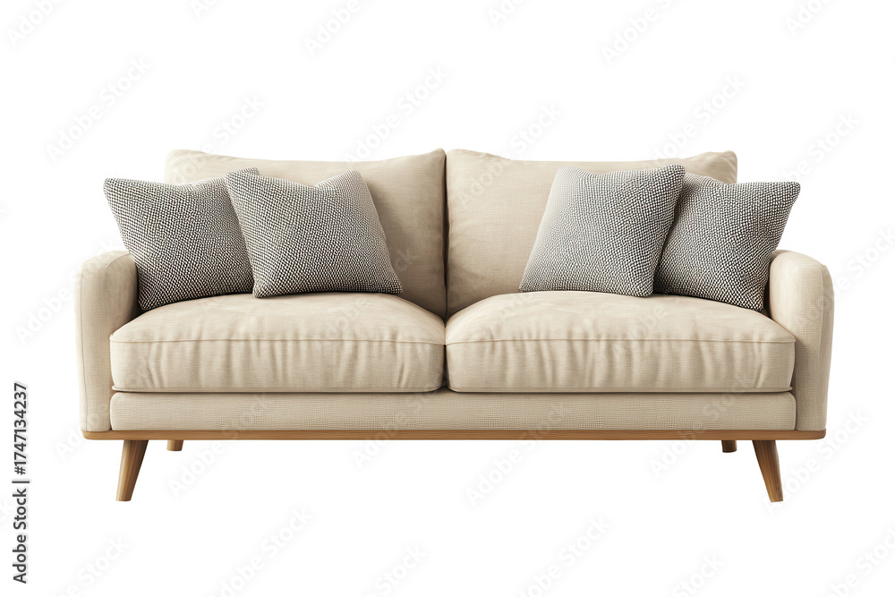 Fototapeta premium Modern comfortable furniture arranged for relaxation in a stylish living room setting with a cozy design and soft textures
