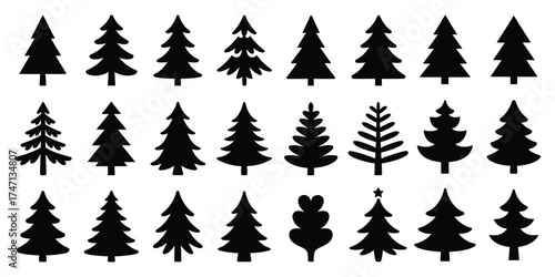 Christmas Tree Silhouettes – Vector Designs for Holiday Decorations, Seasonal Greeting Cards, Winter Celebrations, and Festive Holiday Projects