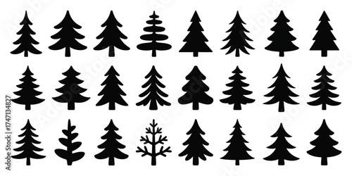 Christmas Tree Silhouettes – Vector Designs for Holiday Decorations, Seasonal Greeting Cards, Winter Celebrations, and Festive Holiday Projects