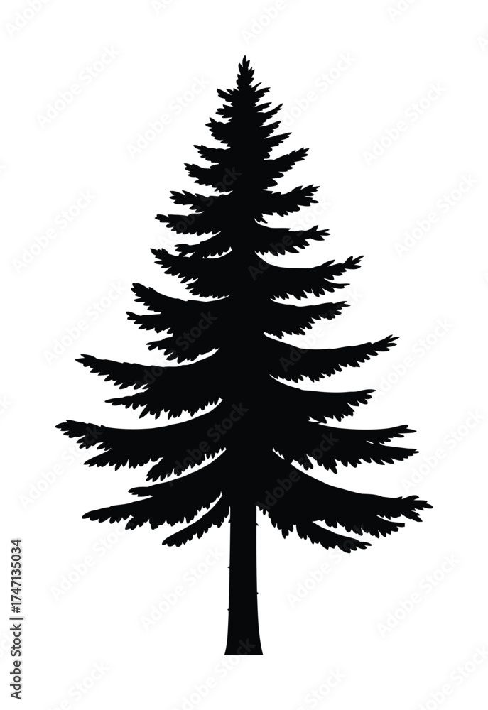 Obraz premium Pine tree silhouette isolated evergreen forest nature symbol black vector illustration