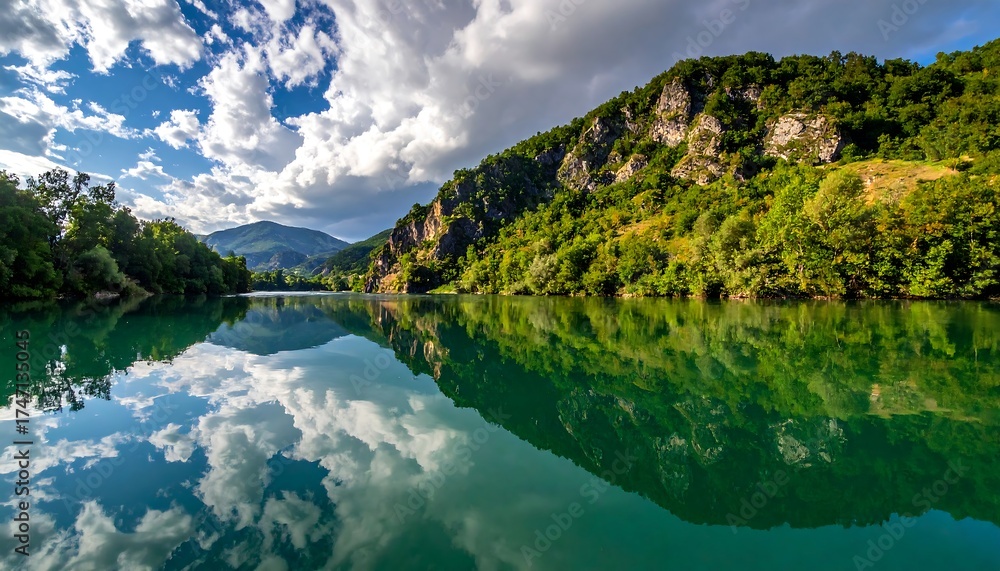 Naklejka premium Serene river reflecting a vibrant sky