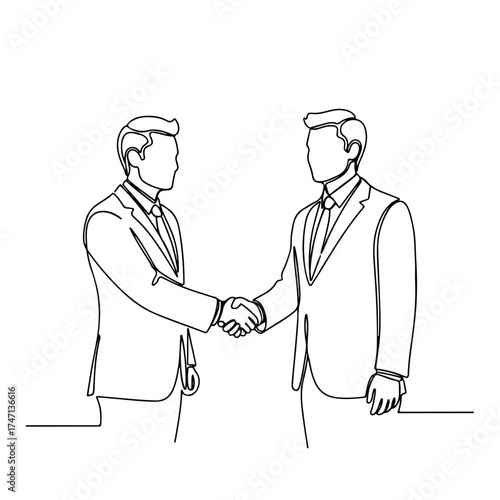 Business handshake graphic illustration featuring two businessmen shaking hands to seal a deal. Business handshake signifies agreement, trust, and successful partnership in commerce.