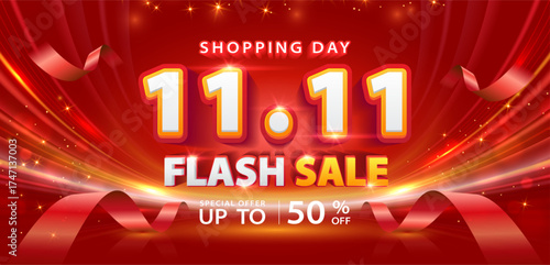 11.11 discount flash sale background. Vector illustration for shopping day, online shopping, special Offer coupon, voucher, banner template, websites, social media advertising.