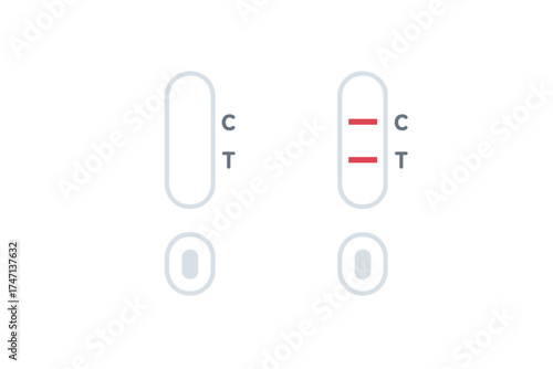 Rapid antigen test kit for covid-19 set. ATK with positive and negative results. Coronavirus sars-cov-2 medical diagnosis. Self-test cassette vector flat illustration.