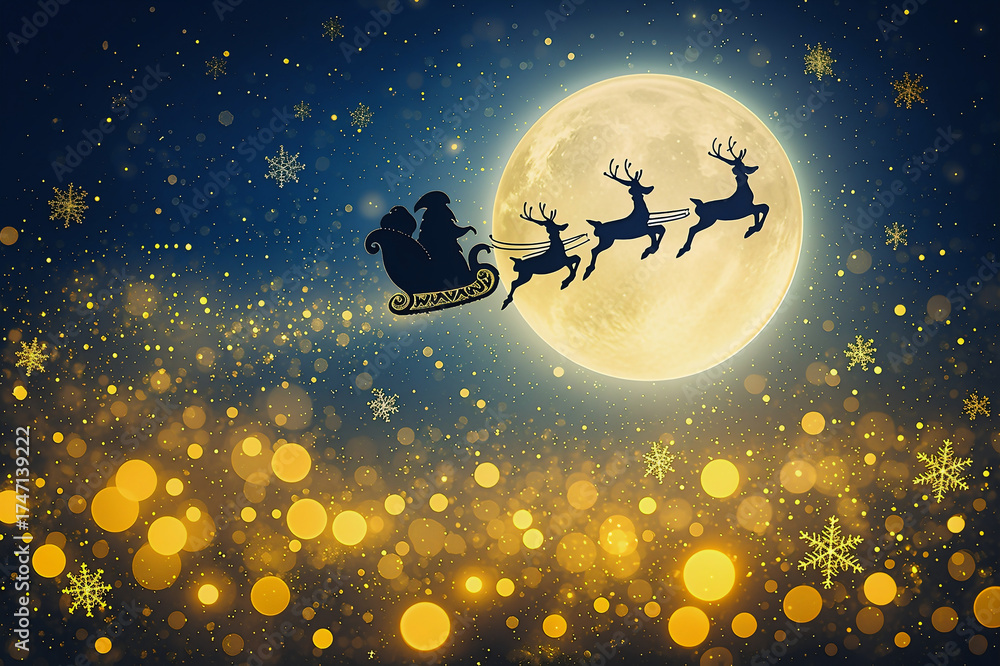 Naklejka premium Merry Christmas and happy New Year light background Team wishes Marry Christmas, Santa and his rain dears checking gifts 