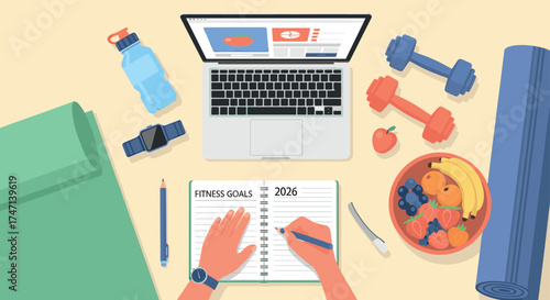 illustration fitness goals for 2026- planning new year vector flat design