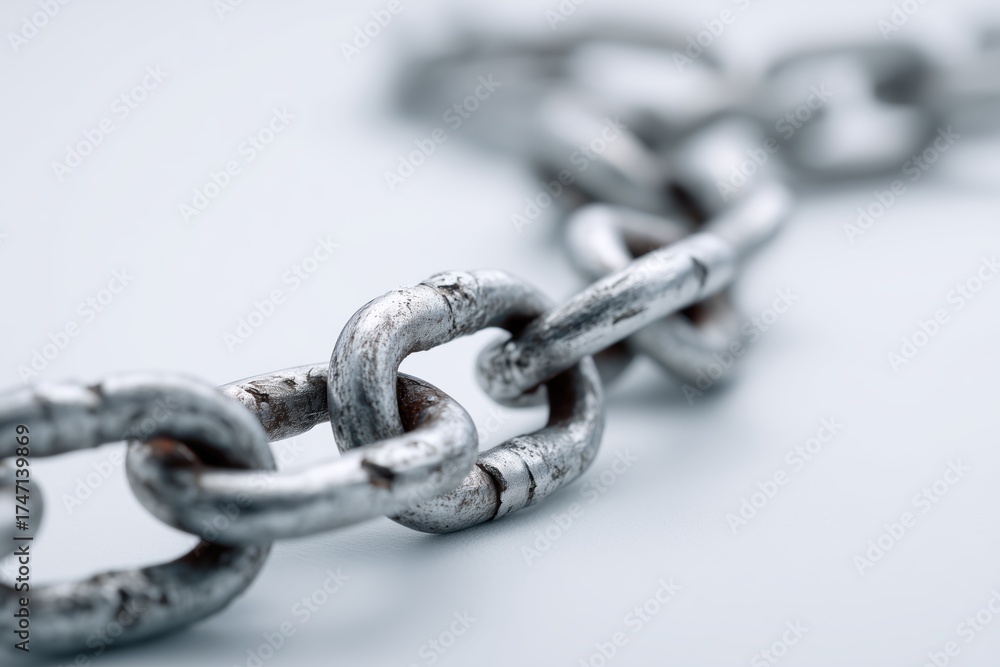 Fototapeta premium Close-up of a weathered metal chain on a light background