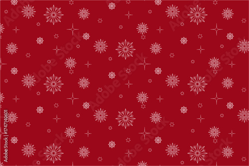 Snowflakes pattern, winter, white snowflake on red background, vector, illustration, print for greeting cards, letters
