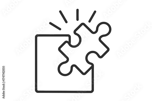 Puzzle piece fitting solution icon, linear style vector illustration, problem solving concept logo, jigsaw puzzle symbol, team collaboration, creative idea, transparent background