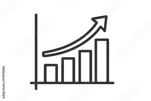 Business growth chart icon with upward trend arrow, strategy symbol in linear style vector, transparent background, business success concept illustration