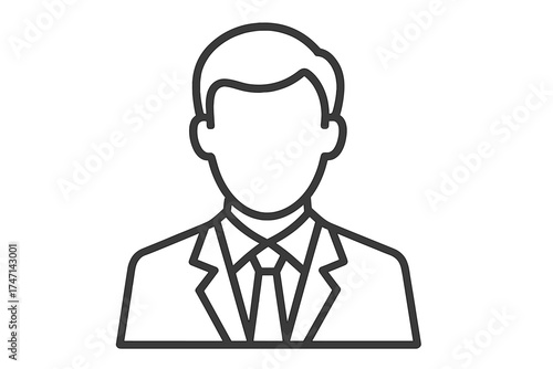 Businessman avatar icon, professional male silhouette in suit and tie, corporate employee symbol, simple line art vector illustration for business and teamwork concepts, transparent background