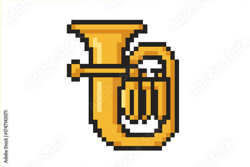 Pixel Style Tuba Icon, Vector Cartoon Musical Instrument Symbol, Brass Wind Instrument Illustration with Transparent Background, Retro Game Art Design