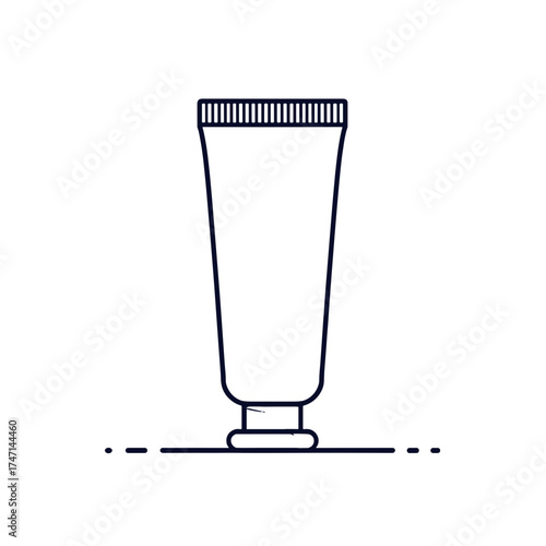 Isolated cosmetic tube outline in simple style. Empty cosmetic tube design is suited for lotion or creme, with plain body for label and cap for dispensing the skincare product.