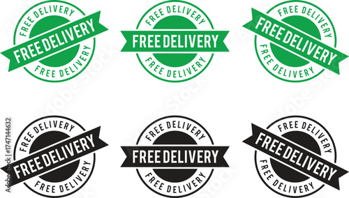 Free Delivery Badge Set – Green and Black Shipping Label Vector Illustration
