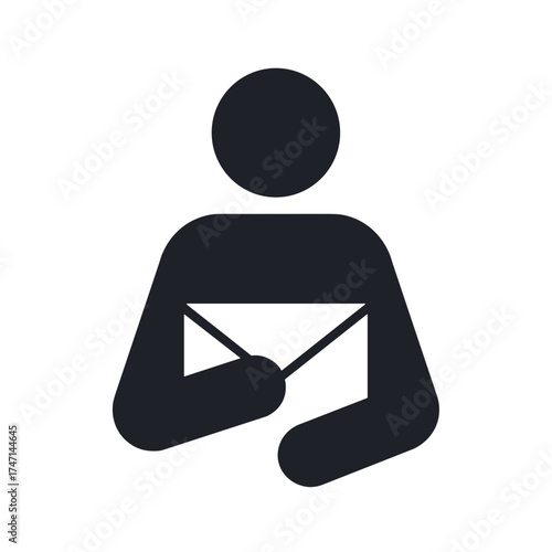 Simple person holding envelope icon with blank letter and minimalistic design. Person holding envelope in communication concept, representing a user sending or receiving mail or message.