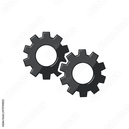 Two interlocking gears represent system mechanics, industrial processes and equipment. Gears facilitate motion transfer, power transmission, and speed control for automated machinery.