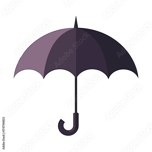 Dark purple umbrella on white background in isolated style. Elegant umbrella offers reliable protection from rain and sunshine. Isolated icon is ideal for weather forecasts, rainy day greetings,