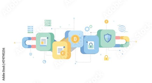 Illustration of modern flat design cybersecurity and data protection concept with icons and connections