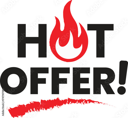 Hot Offer Label Vector – Black and Red Sale Promotion Illustration Isolate on White Background