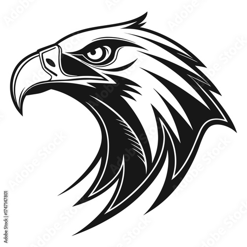 Black abstract eagle head symbol on white background