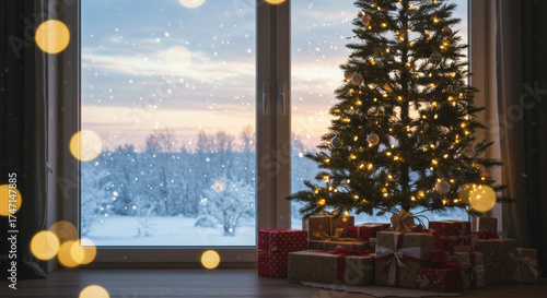 Cozy Holiday Evening with Tree Lights and Gifts